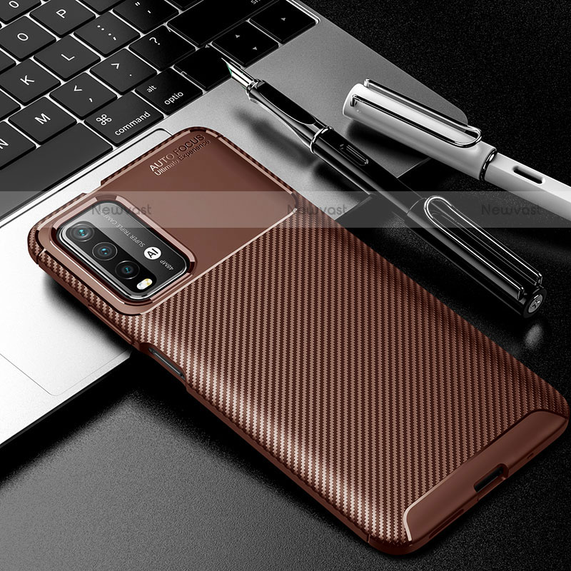 Silicone Candy Rubber TPU Twill Soft Case Cover Y01 for Xiaomi Poco M3 Brown