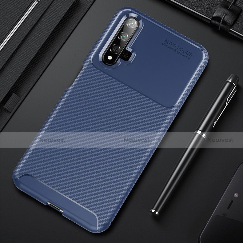 Silicone Candy Rubber TPU Twill Soft Case Cover Y02 for Huawei Honor 20 Blue