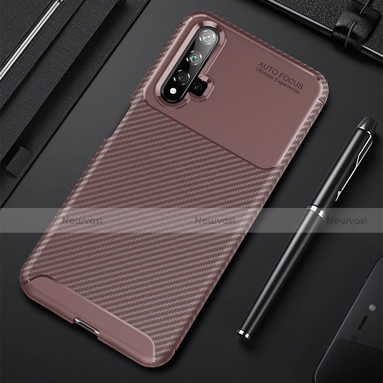 Silicone Candy Rubber TPU Twill Soft Case Cover Y02 for Huawei Honor 20 Brown