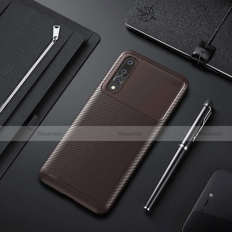 Silicone Candy Rubber TPU Twill Soft Case Cover Y02 for Huawei P20 Pro Brown