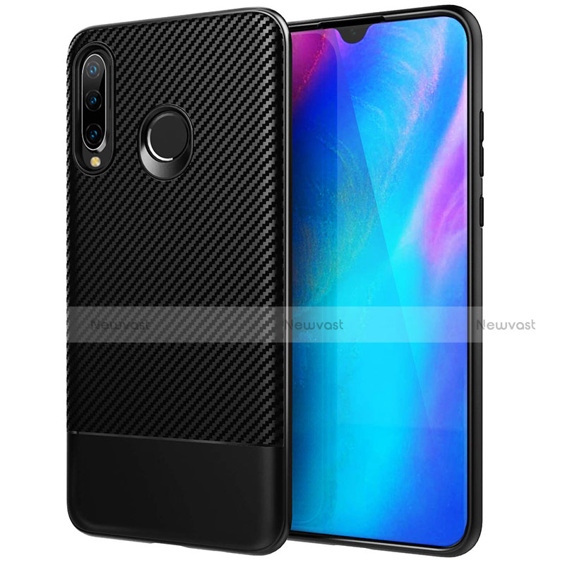 Silicone Candy Rubber TPU Twill Soft Case Cover Y02 for Huawei P30 Lite Black