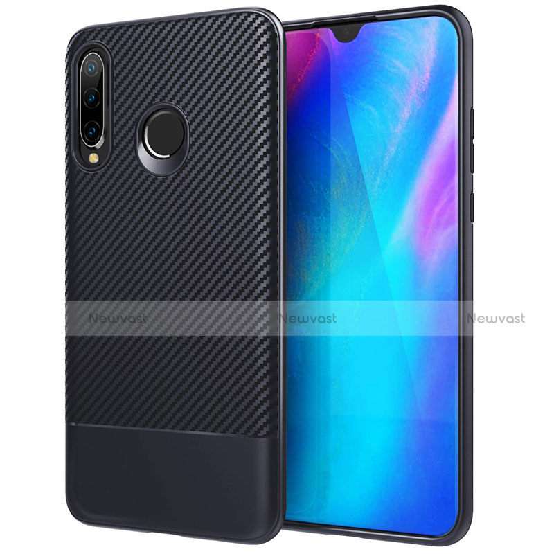 Silicone Candy Rubber TPU Twill Soft Case Cover Y02 for Huawei P30 Lite XL Blue