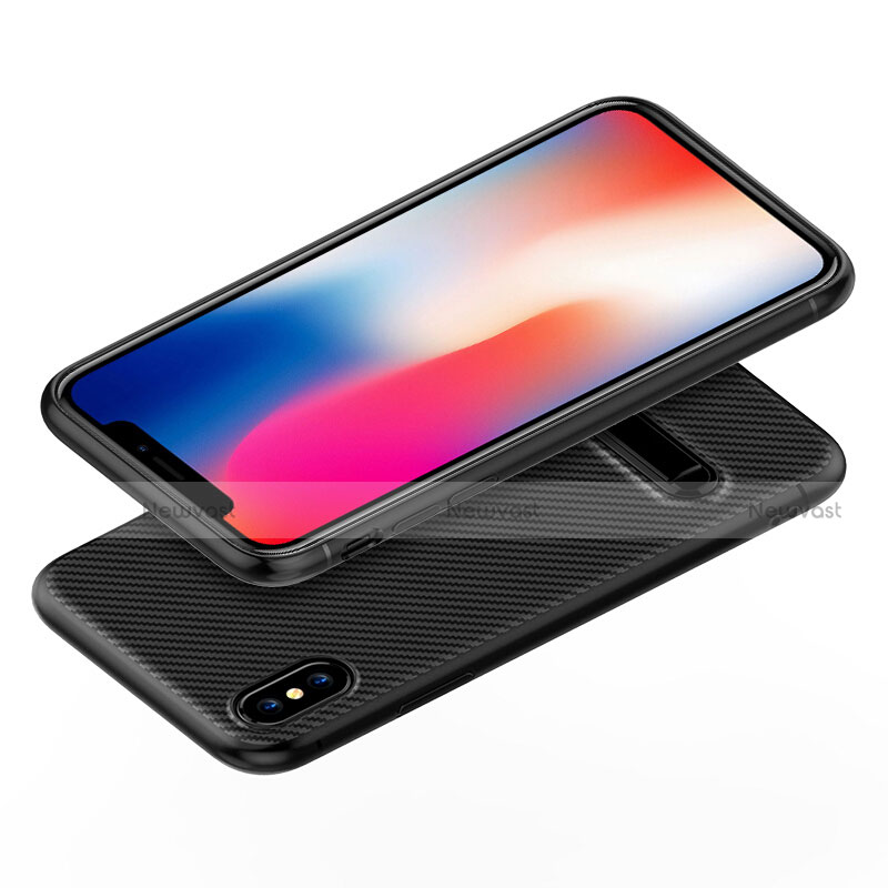 Silicone Candy Rubber TPU Twill Soft Case with Stand for Apple iPhone Xs Black