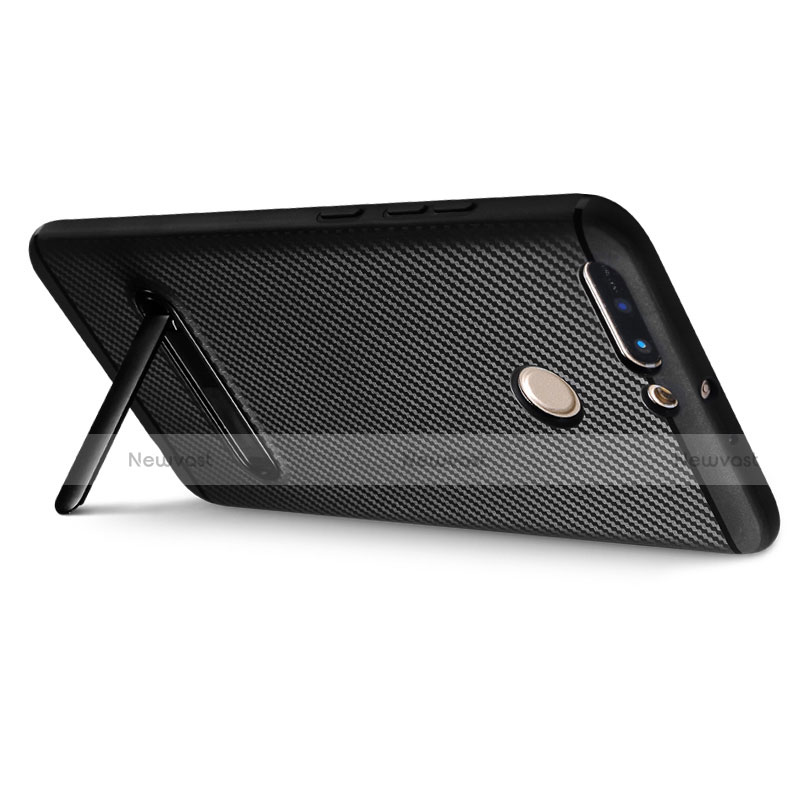 Silicone Candy Rubber TPU Twill Soft Case with Stand for Huawei Honor 8 Pro Black