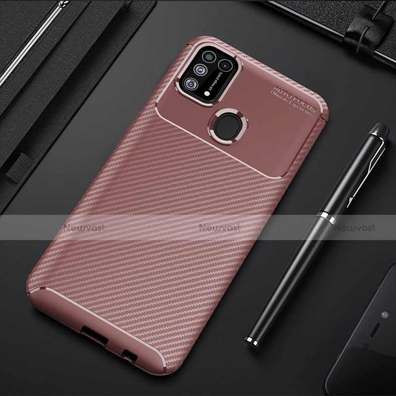 Silicone Candy Rubber TPU Twill Soft T01 Case Cover for Samsung Galaxy M21s Brown