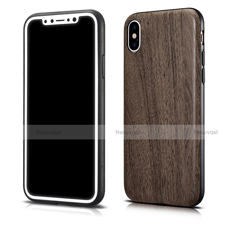 Silicone Candy Rubber Wood-Grain Pattern Soft Case for Apple iPhone Xs Gray