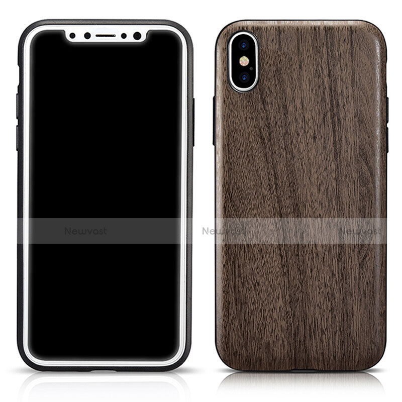 Silicone Candy Rubber Wood-Grain Pattern Soft Case for Apple iPhone Xs Gray