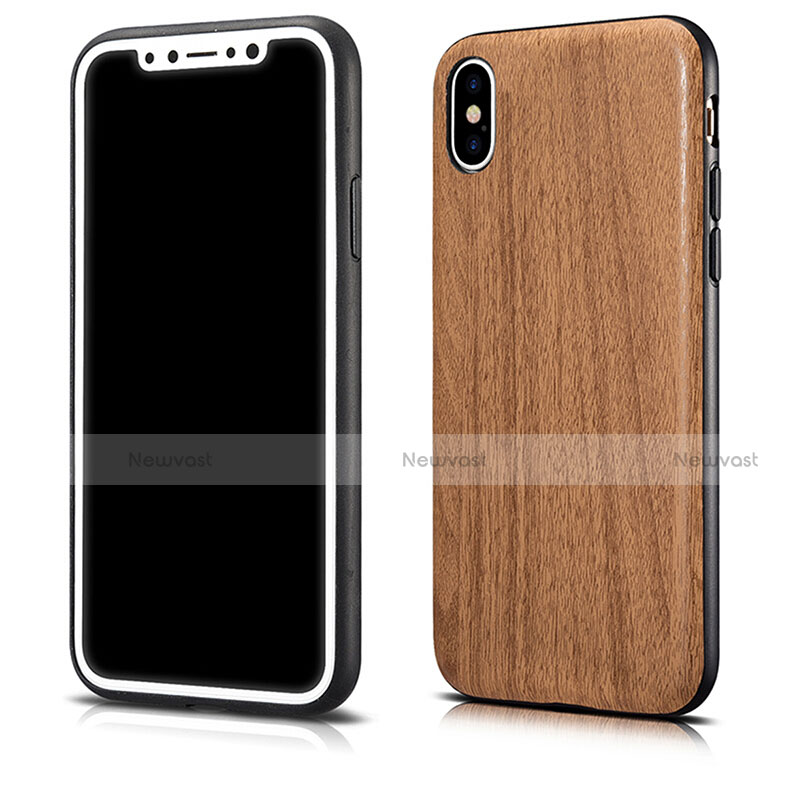 Silicone Candy Rubber Wood-Grain Pattern Soft Case for Apple iPhone Xs Max Brown