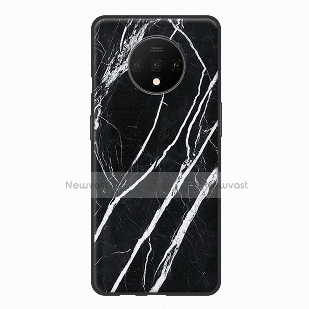 Silicone Candy Rubber Wood-Grain Pattern Soft Case for OnePlus 7T Black