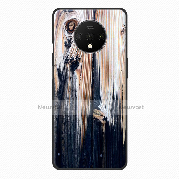Silicone Candy Rubber Wood-Grain Pattern Soft Case for OnePlus 7T Colorful