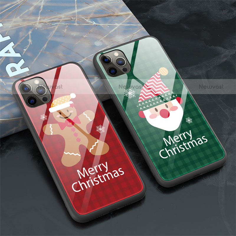 Silicone Frame Christmas Pattern Mirror Case Cover for Apple iPhone 12 Pro