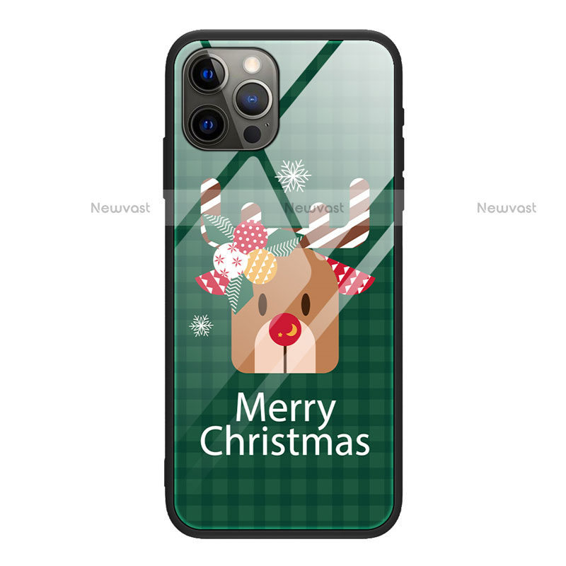 Silicone Frame Christmas Pattern Mirror Case Cover for Apple iPhone 12 Pro Colorful