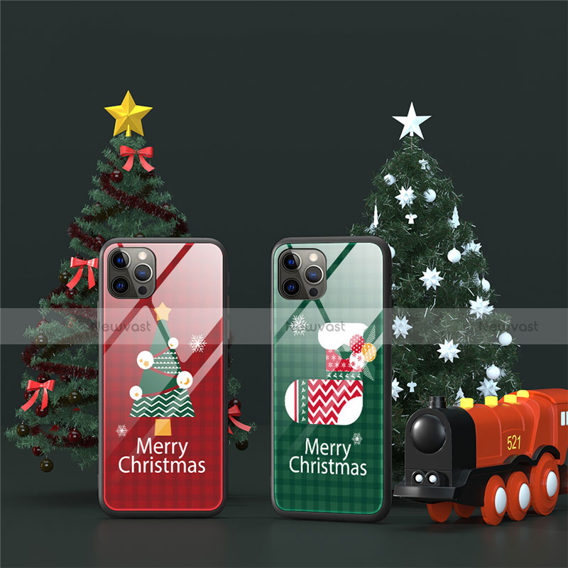Silicone Frame Christmas Pattern Mirror Case Cover for Apple iPhone 12 Pro Max