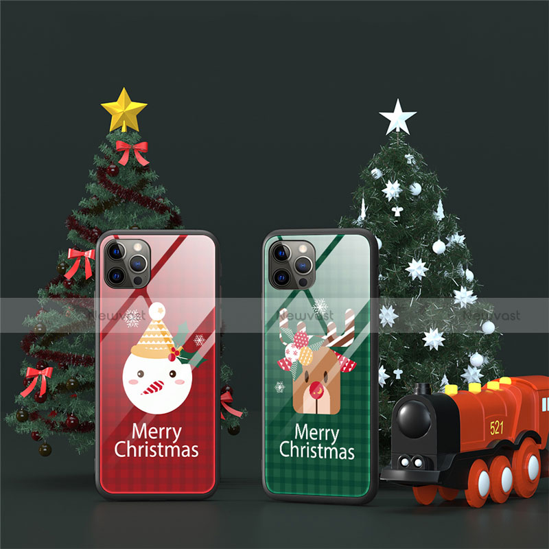 Silicone Frame Christmas Pattern Mirror Case Cover for Apple iPhone 12 Pro Max