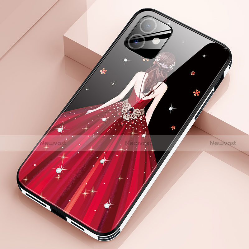 Silicone Frame Dress Party Girl Mirror Case Cover for Apple iPhone 12 Mini Red Wine