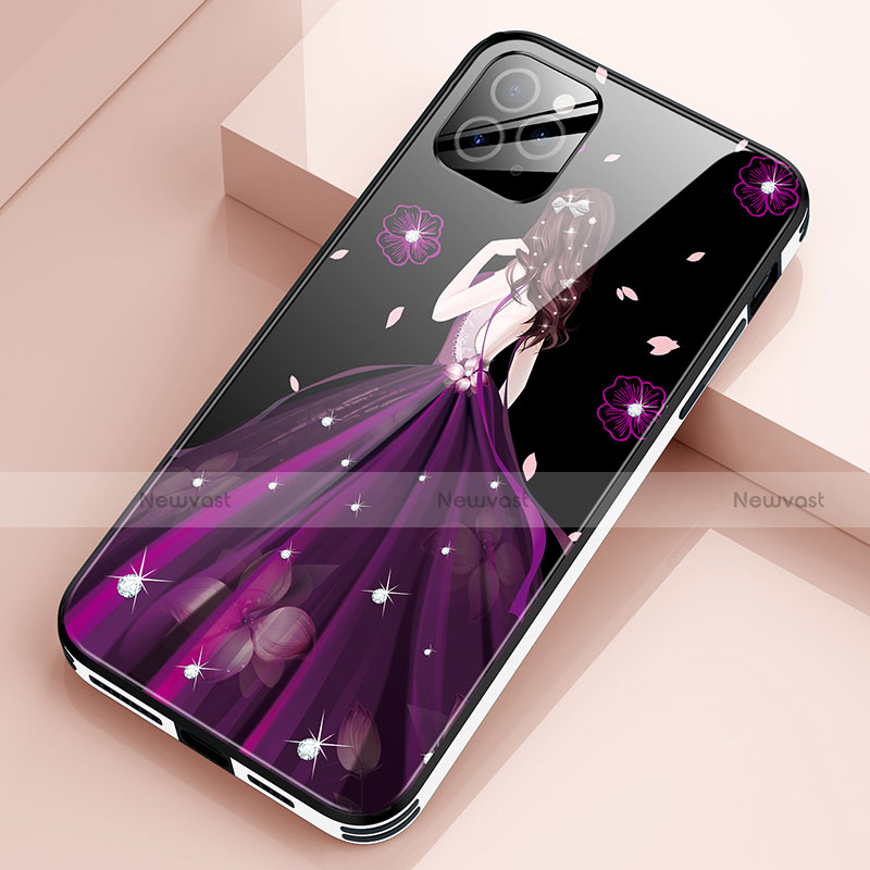 Silicone Frame Dress Party Girl Mirror Case Cover for Apple iPhone 12 Pro Max Purple