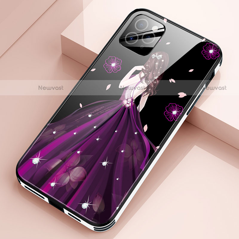 Silicone Frame Dress Party Girl Mirror Case Cover for Apple iPhone 12 Pro Purple