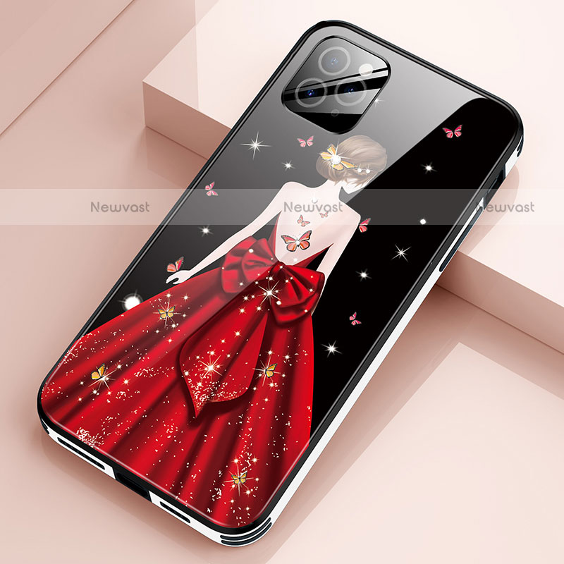 Silicone Frame Dress Party Girl Mirror Case Cover for Apple iPhone 12 Pro Red Wine