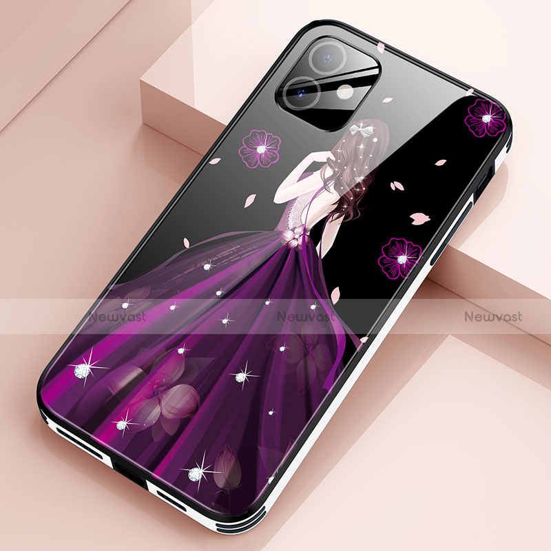 Silicone Frame Dress Party Girl Mirror Case Cover for Apple iPhone 12 Purple