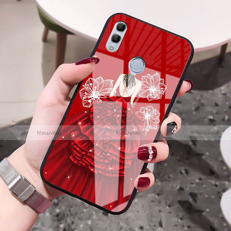 Silicone Frame Dress Party Girl Mirror Case Cover for Huawei Honor 10 Lite Red