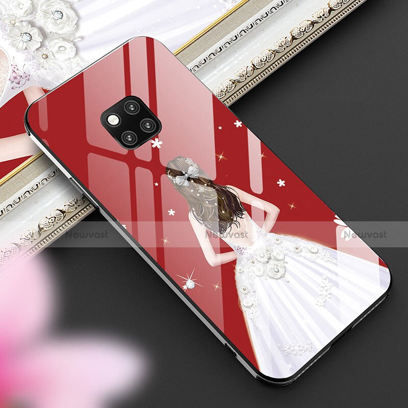 Silicone Frame Dress Party Girl Mirror Case Cover for Huawei Mate 20 Pro Red