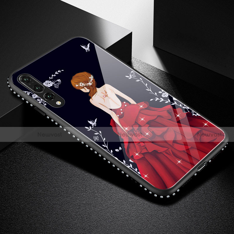 Silicone Frame Dress Party Girl Mirror Case Cover for Huawei P20 Pro Red and Black