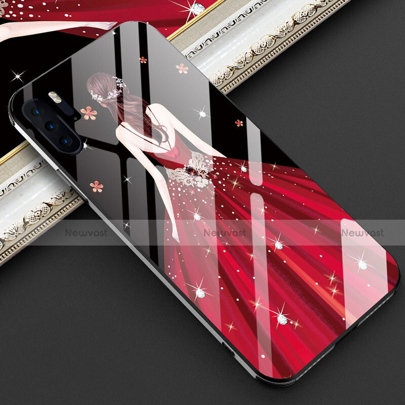 Silicone Frame Dress Party Girl Mirror Case Cover for Huawei P30 Pro Red Wine
