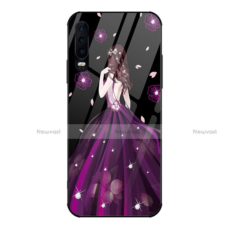 Silicone Frame Dress Party Girl Mirror Case Cover for Huawei P30 Purple