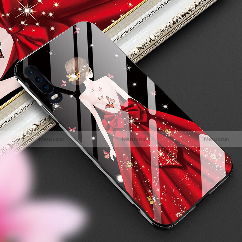 Silicone Frame Dress Party Girl Mirror Case Cover for Huawei P30 Red Wine