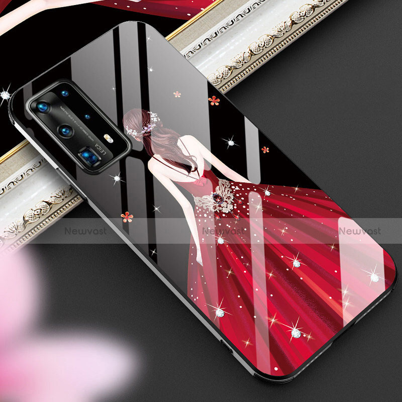 Silicone Frame Dress Party Girl Mirror Case Cover for Huawei P40 Pro+ Plus Red and Black