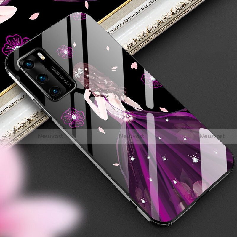 Silicone Frame Dress Party Girl Mirror Case Cover for Huawei P40 Purple