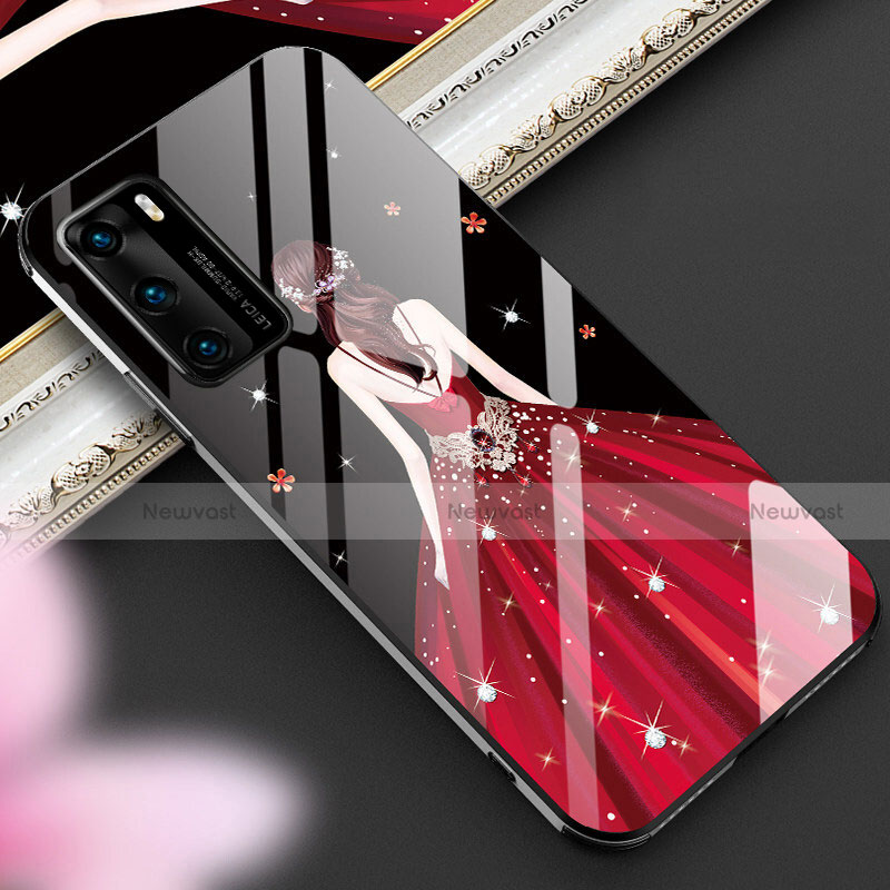 Silicone Frame Dress Party Girl Mirror Case Cover for Huawei P40 Red