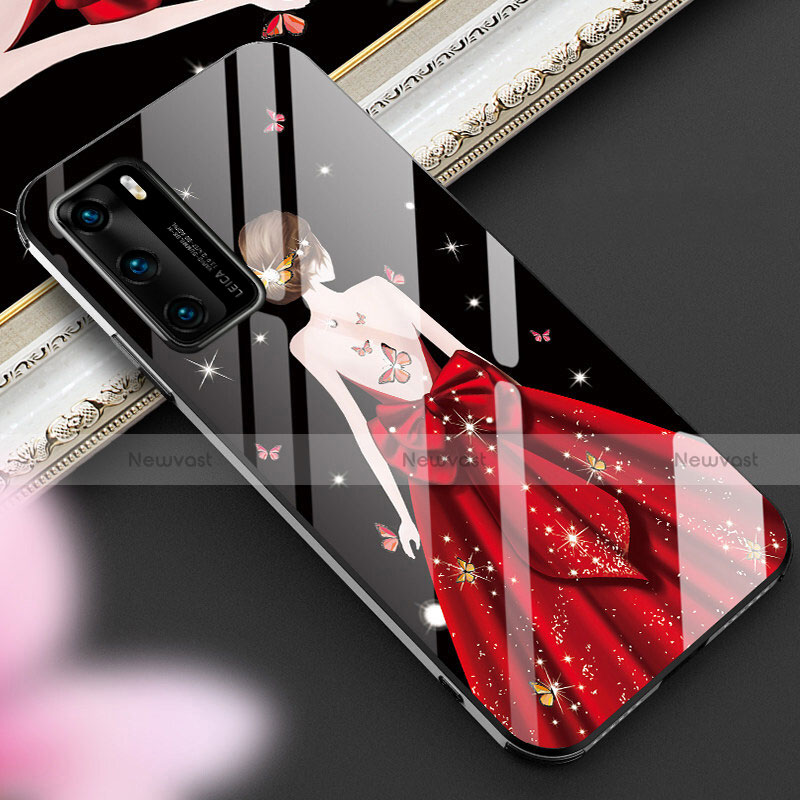 Silicone Frame Dress Party Girl Mirror Case Cover for Huawei P40 Red and Black