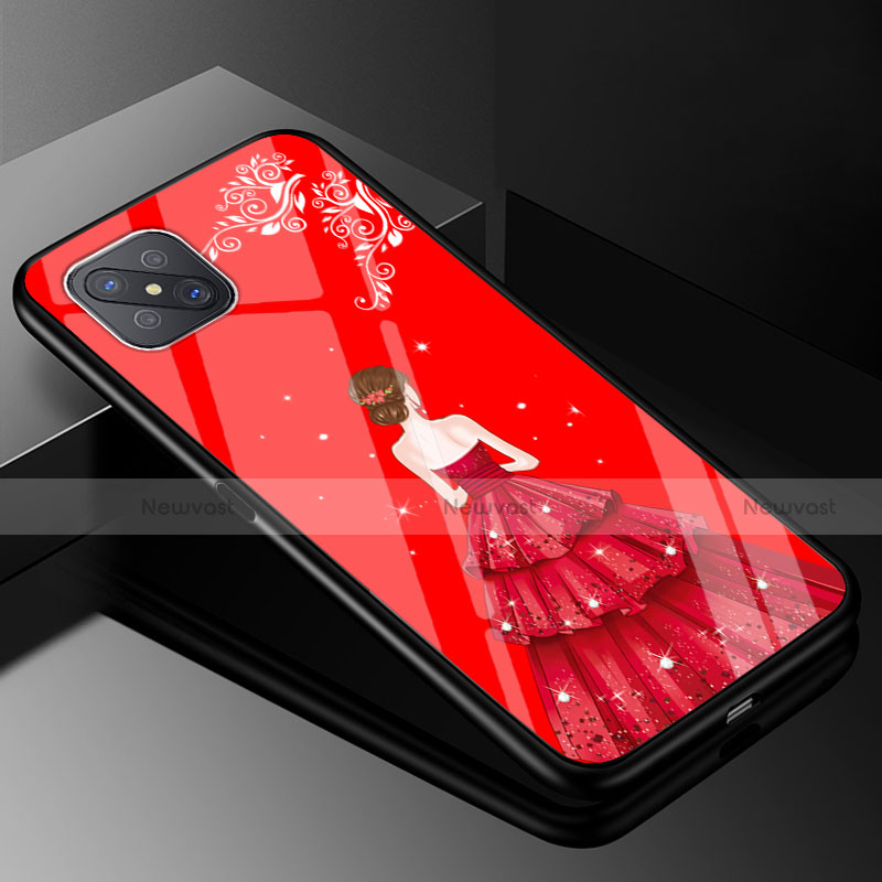 Silicone Frame Dress Party Girl Mirror Case Cover for Oppo A92s 5G Red