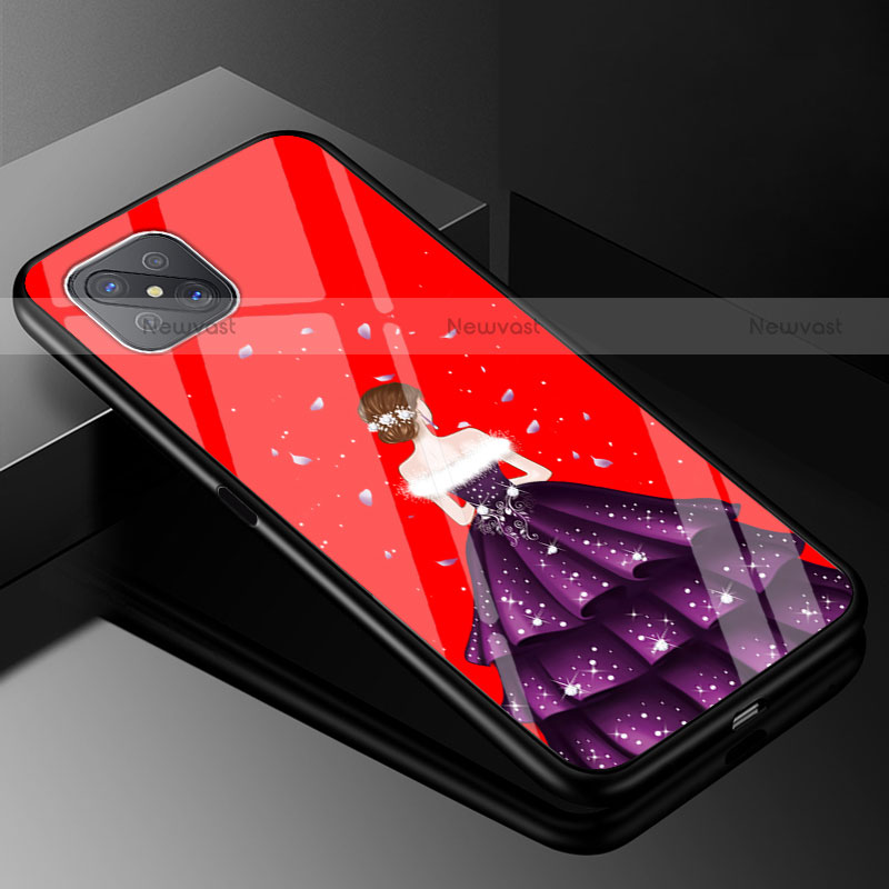 Silicone Frame Dress Party Girl Mirror Case Cover for Oppo Reno4 Z 5G Purple