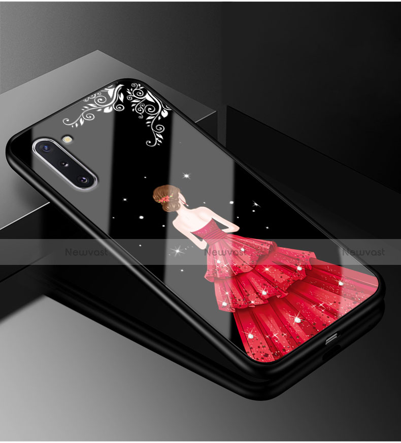 Silicone Frame Dress Party Girl Mirror Case Cover for Samsung Galaxy Note 10 Plus 5G Red and Black