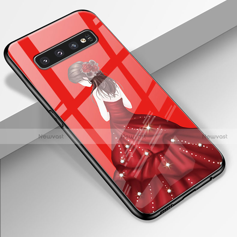 Silicone Frame Dress Party Girl Mirror Case Cover K01 for Samsung Galaxy S10 Red Wine