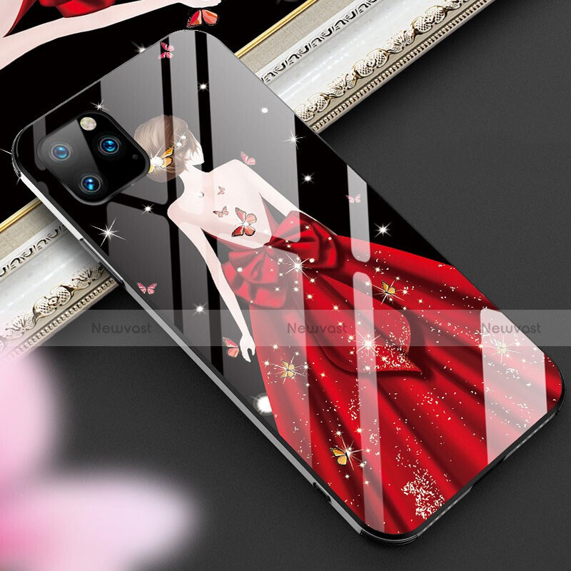 Silicone Frame Dress Party Girl Mirror Case Cover M01 for Apple iPhone 11 Pro Max Red and Black