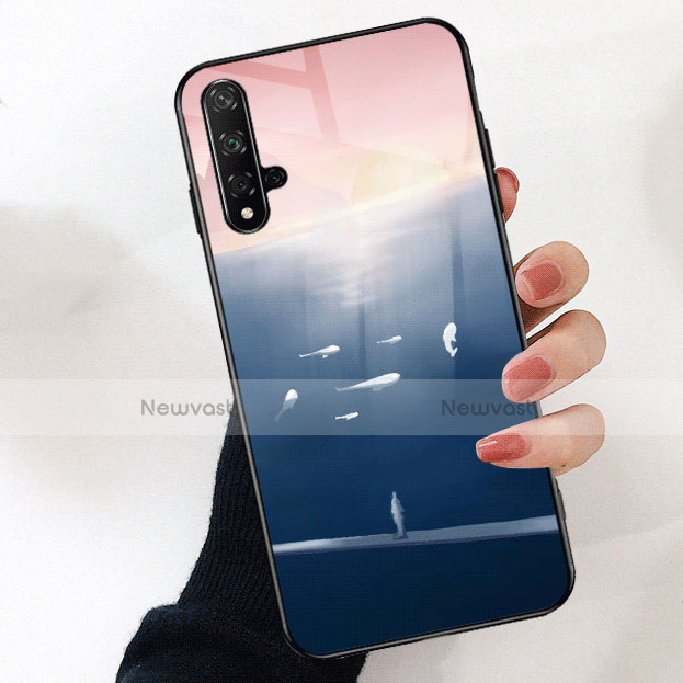 Silicone Frame Fashionable Pattern Mirror Case Cover D01 for Huawei Nova 5T Blue