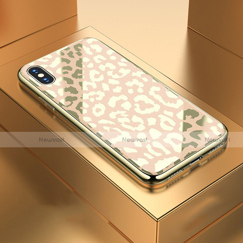 Silicone Frame Fashionable Pattern Mirror Case Cover for Apple iPhone X Gold