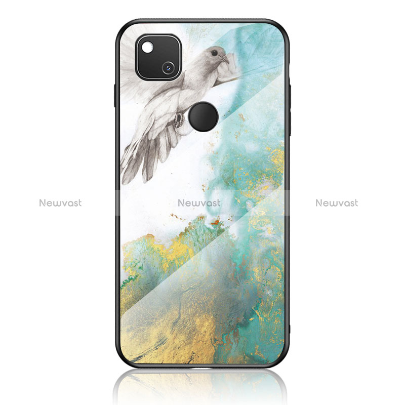Silicone Frame Fashionable Pattern Mirror Case Cover for Google Pixel 4a Green
