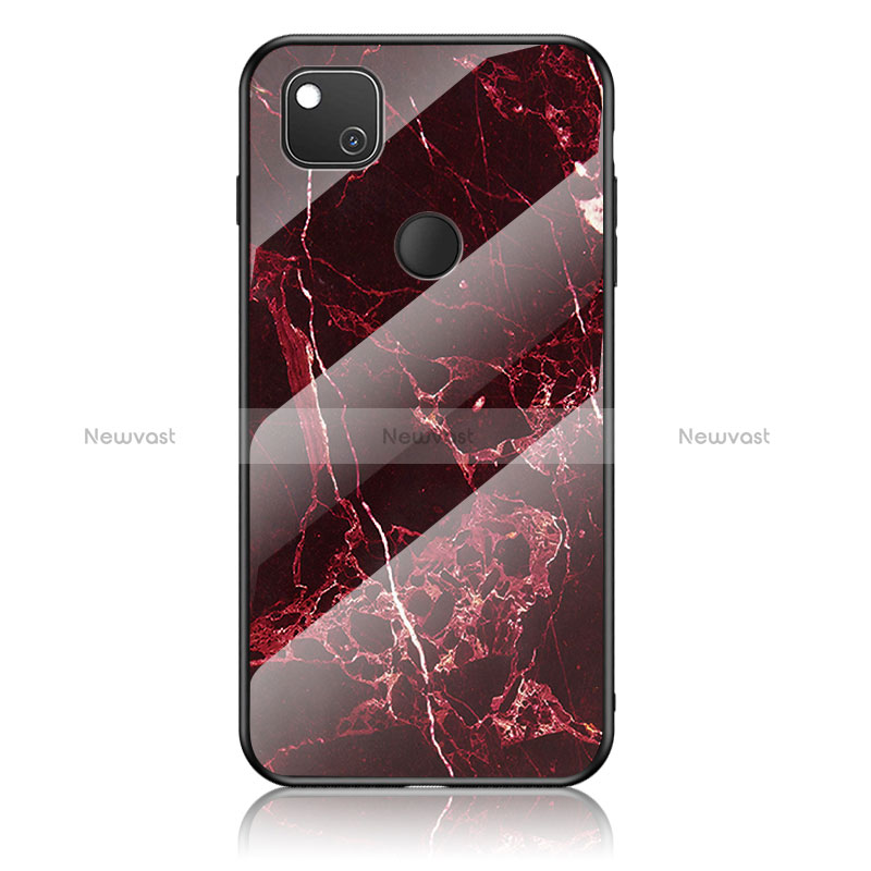 Silicone Frame Fashionable Pattern Mirror Case Cover for Google Pixel 4a Red