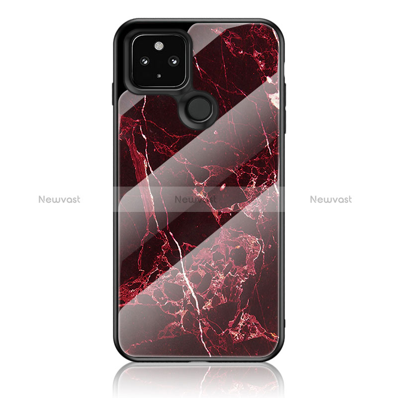 Silicone Frame Fashionable Pattern Mirror Case Cover for Google Pixel 5 Red