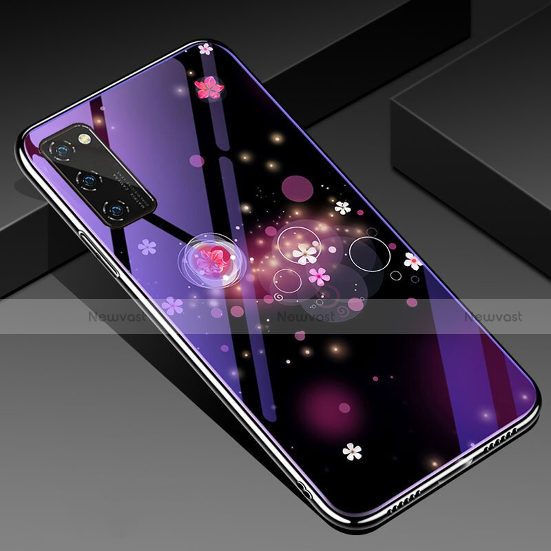 Silicone Frame Fashionable Pattern Mirror Case Cover for Huawei Honor View 30 5G Purple