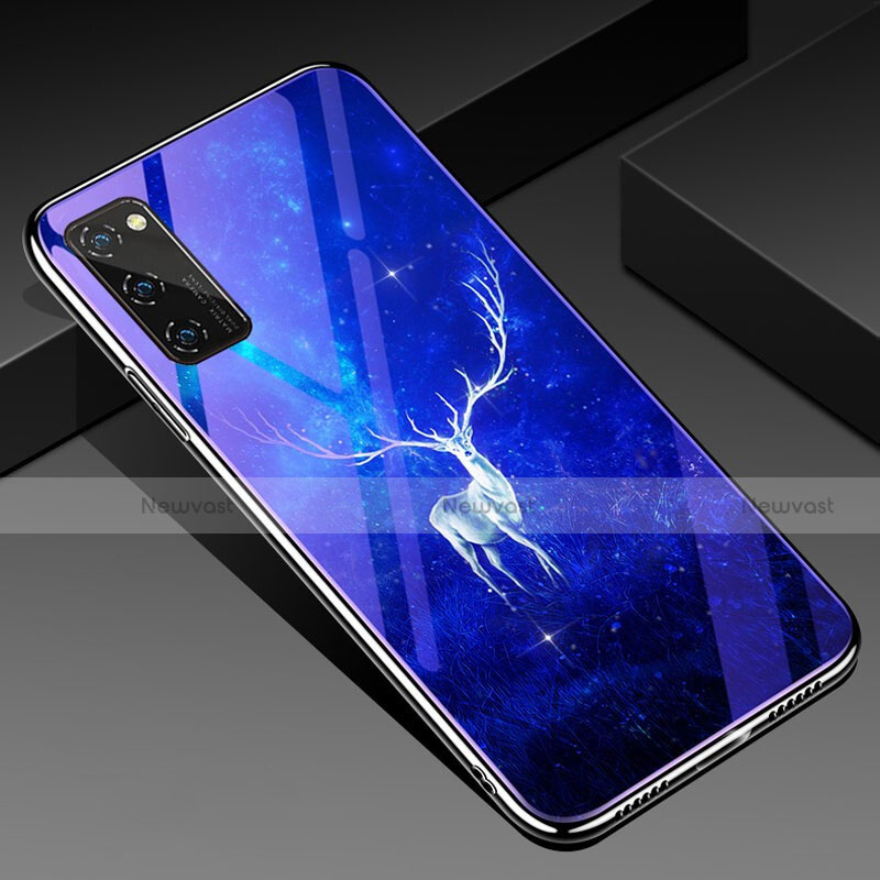 Silicone Frame Fashionable Pattern Mirror Case Cover for Huawei Honor View 30 Pro 5G Blue