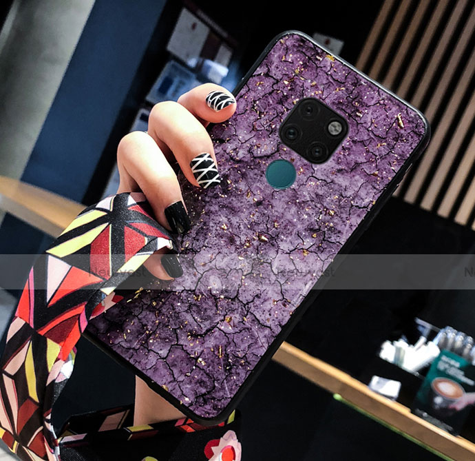 Silicone Frame Fashionable Pattern Mirror Case Cover for Huawei Mate 20 Purple
