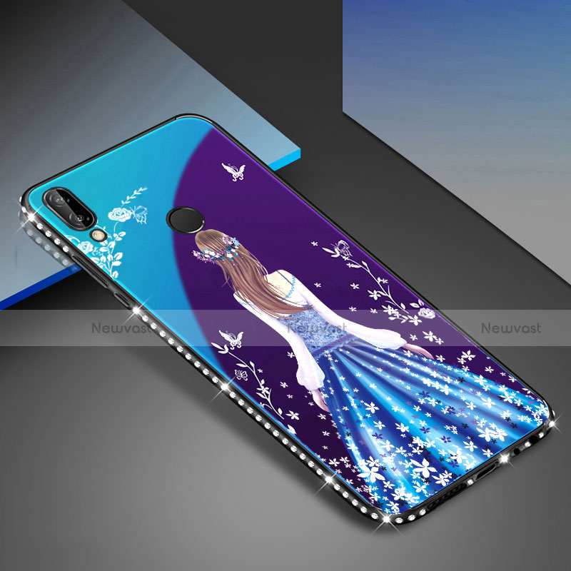 Silicone Frame Fashionable Pattern Mirror Case Cover for Huawei Nova 3e Blue