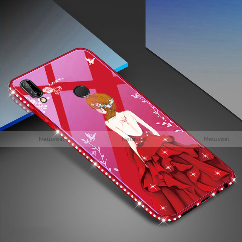 Silicone Frame Fashionable Pattern Mirror Case Cover for Huawei Nova 3e Red
