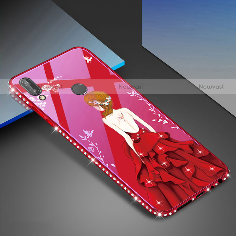 Silicone Frame Fashionable Pattern Mirror Case Cover for Huawei P20 Lite Red