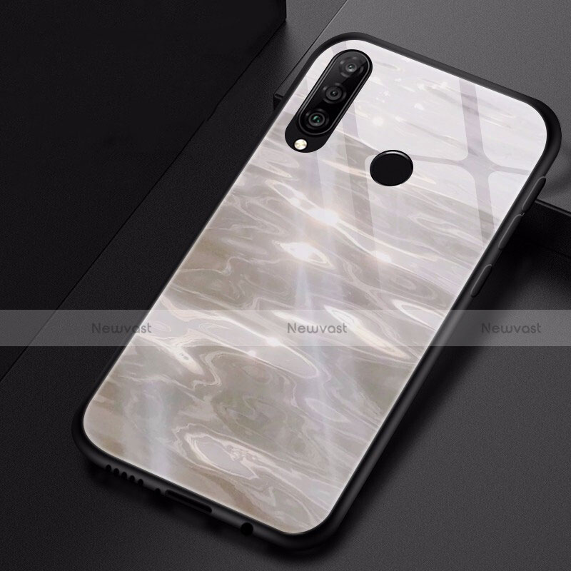 Silicone Frame Fashionable Pattern Mirror Case Cover for Huawei P30 Lite New Edition Gray